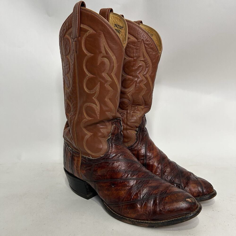 Vintage Tony Lama Eel Patchwork Western Cowboy Boots “Brown”